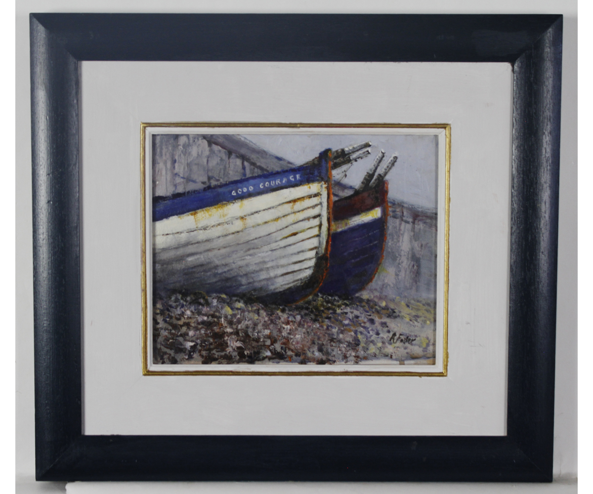 RUSS FOSTER, EAGMA (CONTEMPORARY, BRITISH) "Good Courage - Crab Boat, Cromer" 8 1/2 x 10 1/2 ins