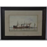 ATTRIBUTED TO GEORGE LADDIMAN (19TH/20TH CENTURY, BRITISH) Unloading cargo watercolour 6 x 10 ins