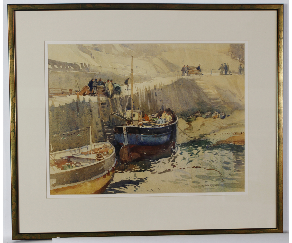 *JACK MERRIOTT, RI, ROI, RSMA, RWS (1901-1968, BRITISH) "The One Accord in Polperro Harbour"