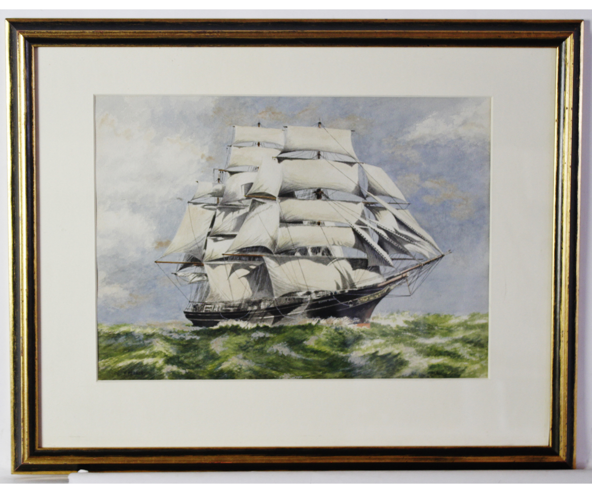 F PEARCE (19TH/20TH CENTURY, BRITISH) "The Cutty Sark under full sail" watercolour, signed lower