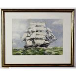 F PEARCE (19TH/20TH CENTURY, BRITISH) "The Cutty Sark under full sail" watercolour, signed lower