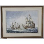 * JOHN SUTTON (BORN 1935, BRITISH) "Sea Fight Between English and Dutch Man of War" watercolour,