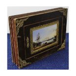 Unusual folding correspondence case, with fine quality reverse painting on glass to top folding