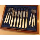 Cased set of silver plated fish and dessert cutlery