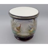 Paris Jardiniere painted with river scene with birds, 7" high