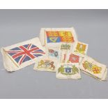 Collection of various vintage silk panels, depicting national flags, Union Jack etc