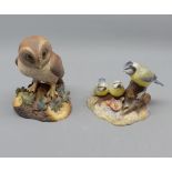 Royal Crown Derby model owl, and Royal Crown Derby model blue tit and chicks (2)