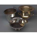 Silver plated campana-shaped wine cooler, further wine bucket and a tazza (3)