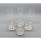 Set of four heavy lead crystal whisky tumblers, and three Stuart Crystal conical wine glasses (7)