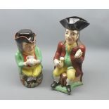 Two Staffordshire hearty good fellow character jugs, (one with lid, conditions vary), 11" and 8 1/4"