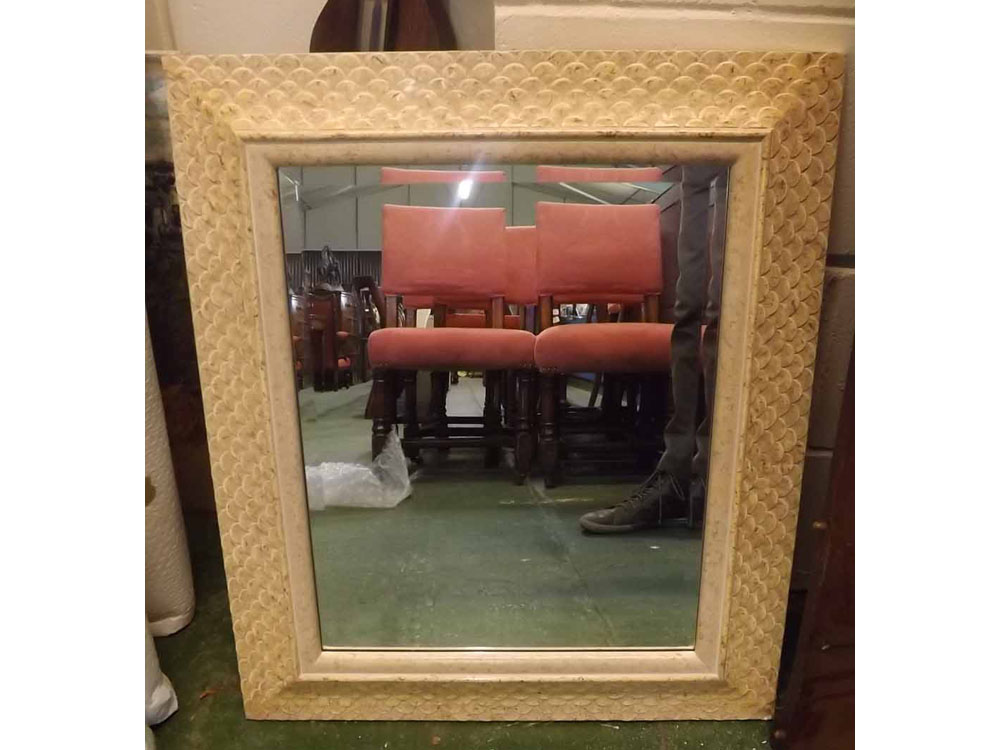 20th century wall mirror, in fish scale design frame, 23" wide