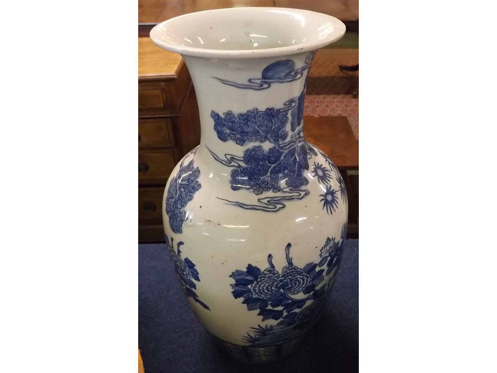 20th century Chinese large baluster vase, typically decorated in blue, 18" high