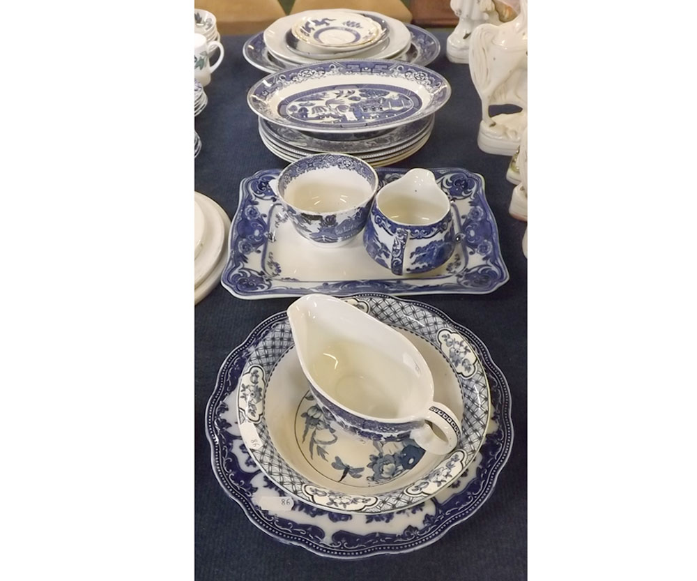 Collection of various blue and other printed wares, comprises meat plate, dish, gravy jug, dish