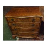 Reproduction walnut effect serpentine fronted four drawer chest, 31" wide