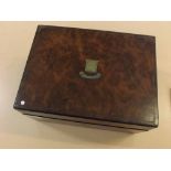 Victorian burr walnut veneered and brass inlaid writing box of rectangular form with fitted