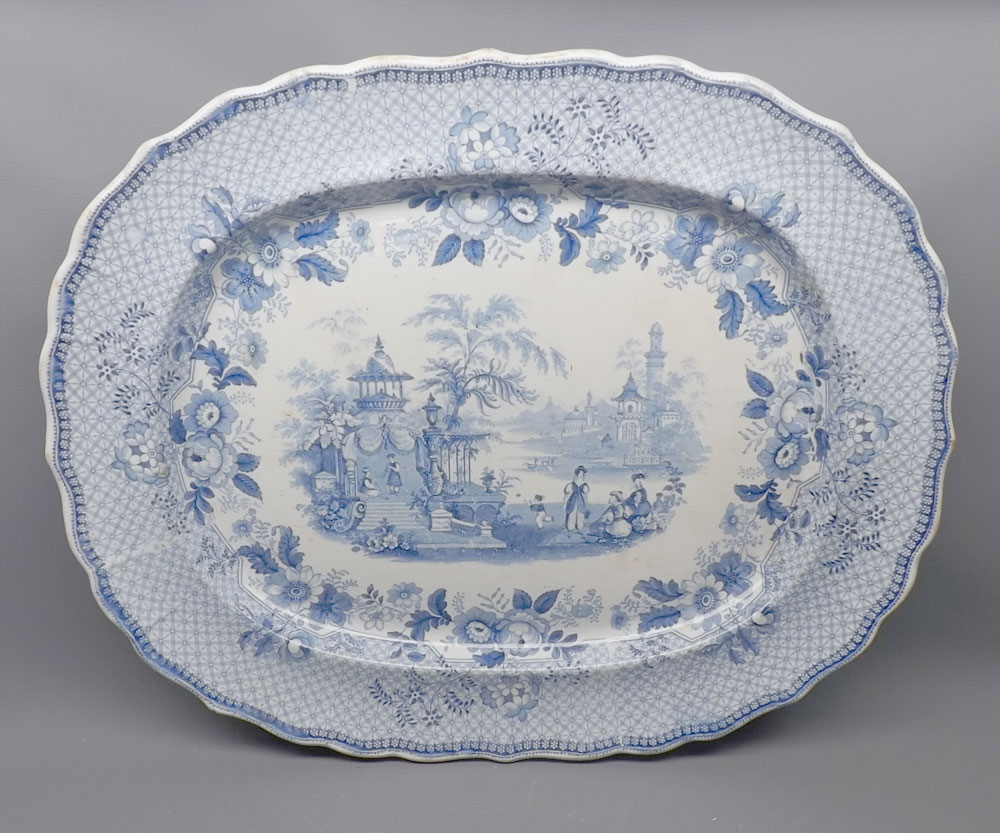 Blue and white platter "Mecca" pattern, maker C R & S, 21 1/2" long