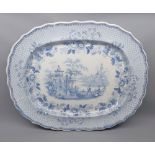 Blue and white platter "Mecca" pattern, maker C R & S, 21 1/2" long