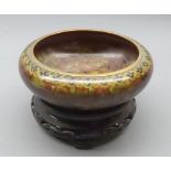 Oriental cloisonne circular bowl, of compressed form, on stand, 6" diameter