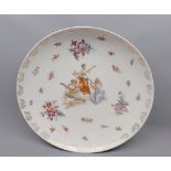 European circular dish decorated with figures and foliage, 13 1/2" diameter
