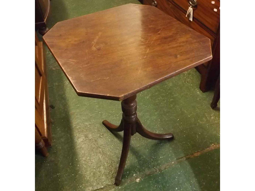 19th century mahogany pedestal table, with octagonal top, 18 1/2" wide