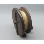 Vintage hardwood fishing reel, (incomplete), 5" diameter