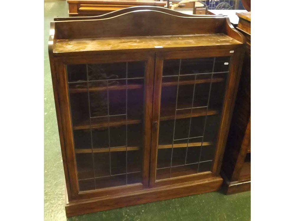 Early 20th century oak and leaded glazed bookcase, 41" wide