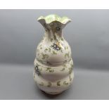 19th century Continental floral decorated vase, with frilled rim, approx 15" high