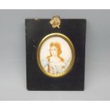 AVNAL, SIGNED, 20th century miniature, Head and shoulders portrait of a lady, 3" x 2 1/2"