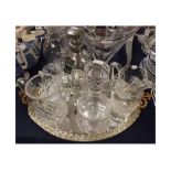 20th century Venetian glass two-handled tray with gilded handles, two further glass jugs, two