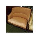 Edwardian mahogany small pink upholstered cottage sofa, 43" wide