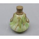 Decorative green streaked glass and gilt mount scent bottle, 3" high