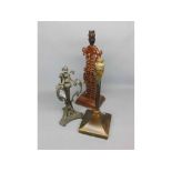 Oriental hardwood table lamp and two others (3)
