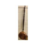 Copper warming pan with ebonised handle, 41" long