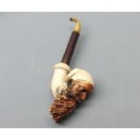 Vintage Meerschaum type pipe, modelled with the head of an old man, 10" long