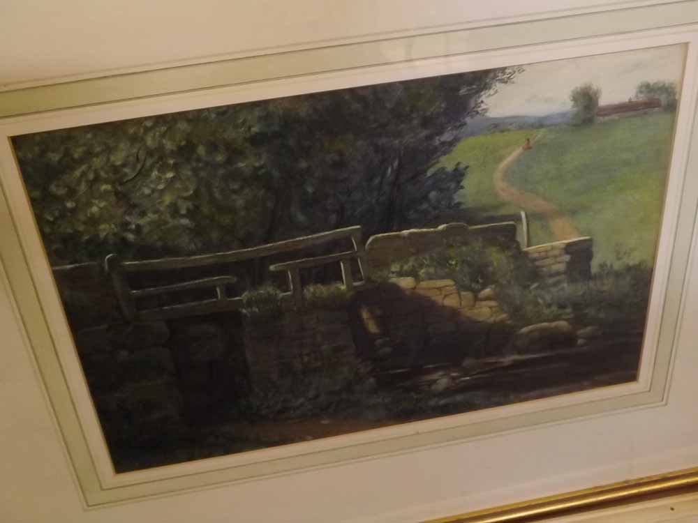 SYDNEY POTTER, MONOGRAMMED, watercolour, River landscape with footbridge, 11" x 16 1/2"