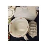 Coalport modern dish, decorative chamber pot, covered tureen and a toast rack