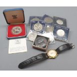 Gents vintage wristwatch, Festival of Britain medallion, various other modern coinage etc