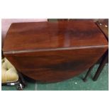Mahogany drop leaf table, on cylindrical supports with pad feet, 37" wide