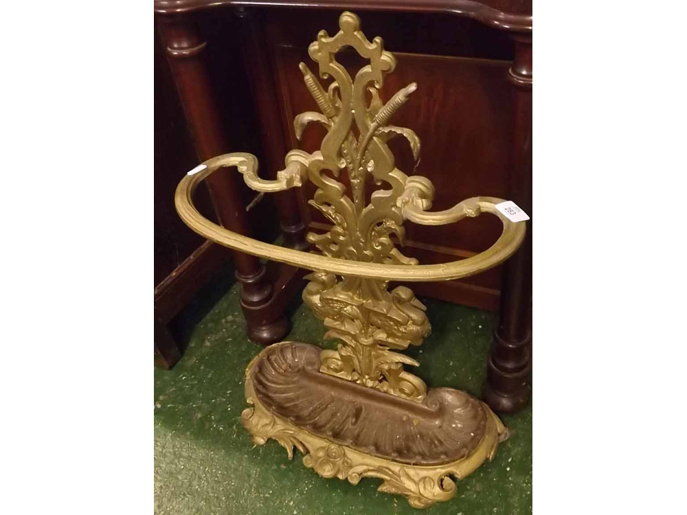 Gilt painted cast metal stick stand, 16" wide