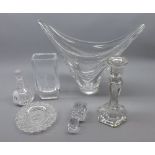 Various glass: French angular vase; further Baccarat type vase decorated with a silhouette;