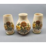 Group of three Sylvac floral decorated vases, pattern 4264/4558, 6" high (3)