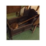 19th century oak rocking crib (possibly constructed from period timbers), together with a copper