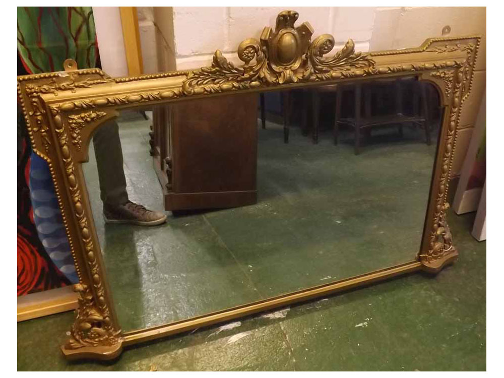 19th century gilt and gesso overmantel mirror, of rectangular form, 40" wide