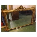 19th century gilt and gesso overmantel mirror, of rectangular form, 40" wide