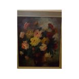 E GERT, SIGNED, oil on canvas, Still life study of mixed flowers in a vase, 25" x 21"