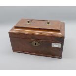 Georgian mahogany and inlaid rectangular tea caddy, lacking interior fittings, 9 1/2" wide