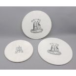 Collection of three vintage circular ceramic trays for scales, various sizes