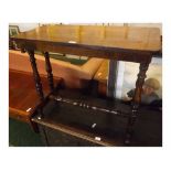 Victorian mahogany and inlaid side table raised on turned supports, 32 1/2" wide