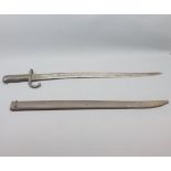Vintage (circa late 19th/early 20th century) long bladed bayonet in scabbard, probably French