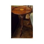 Reproduction mahogany inlaid wine table, 9 1/2" diameter